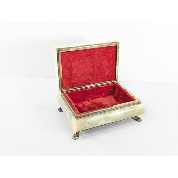 Italian Rectangular Green Onyx Marble Storage Box with Brass hardware and feet - Picture 9 of 15